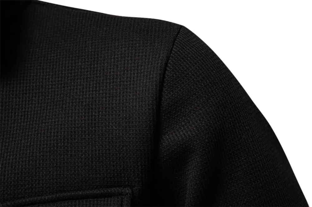 Autumn Winter Fleece Waffle Lapel Zip-Up Jacket Men's Pocket Casual Outerwear