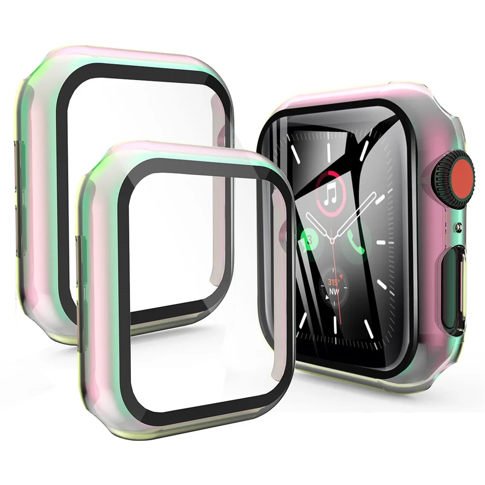 Protector de pantalla de cristal y cubierta para Apple Watch series 6, 5, 4, 3, se, 44mm, 40mm, 42-38-41mm, 45mm, accesorios para apple Watch