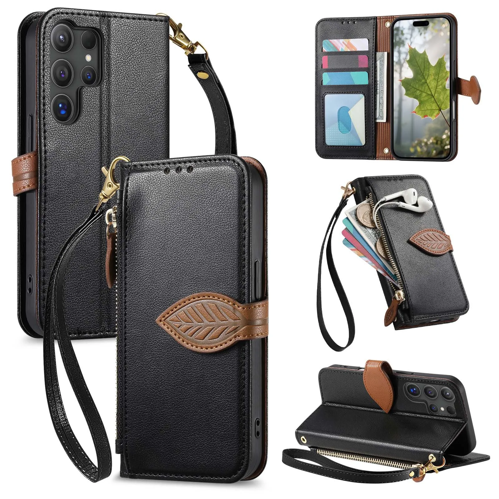 

Suitable for Samsung S25Fe flip zipper phone case protective case Galaxy A56 multi card leather case A17 anti drop