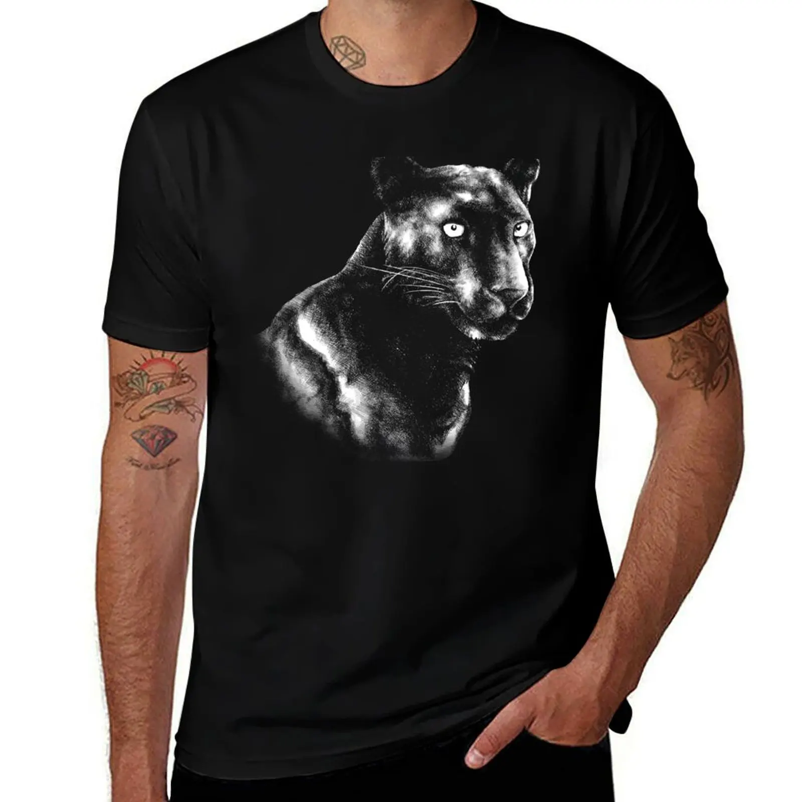 Black Panther Animal Portrait black and white (dark background) T-Shirt t shirts for man cotton funny man graphic t shirt