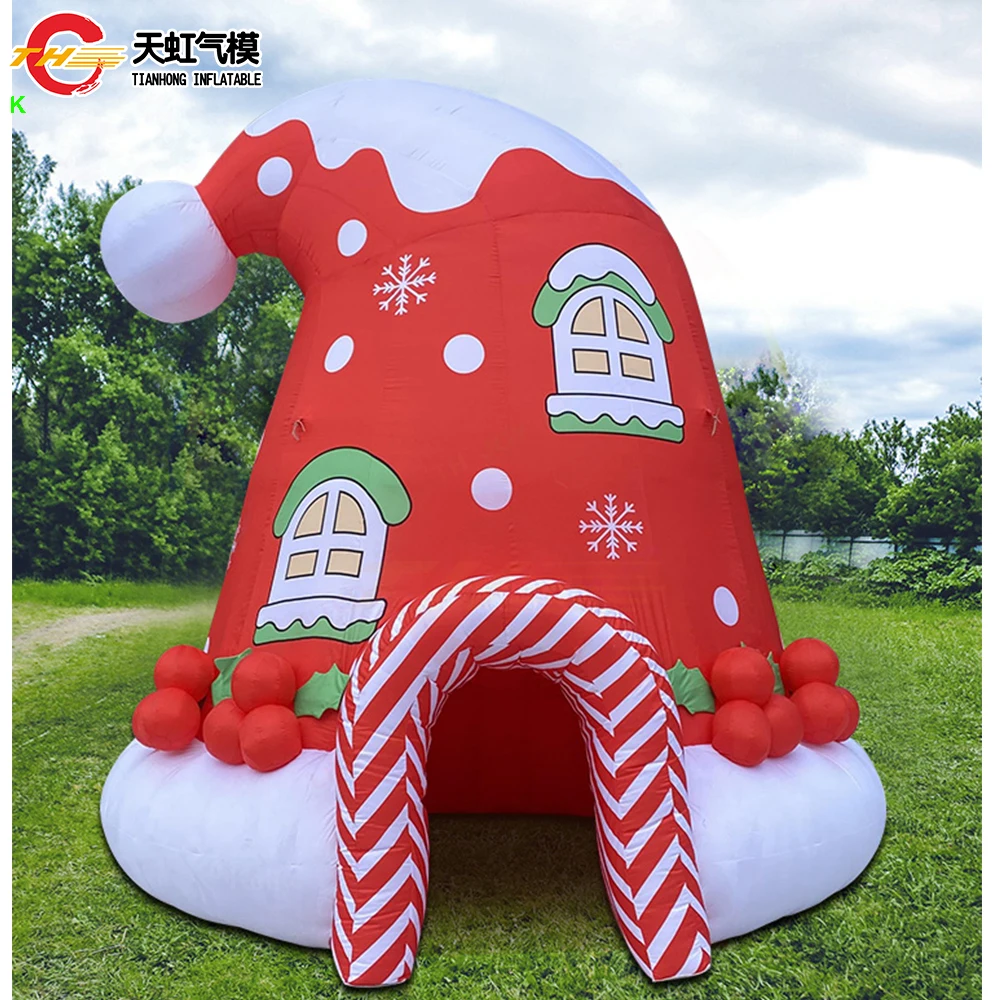 Christmas Inflatables Large Merry Christmas Santa Hat Dome House Outdoor Decorations Blow Up Giant Inflatable Christmas Hat Tent