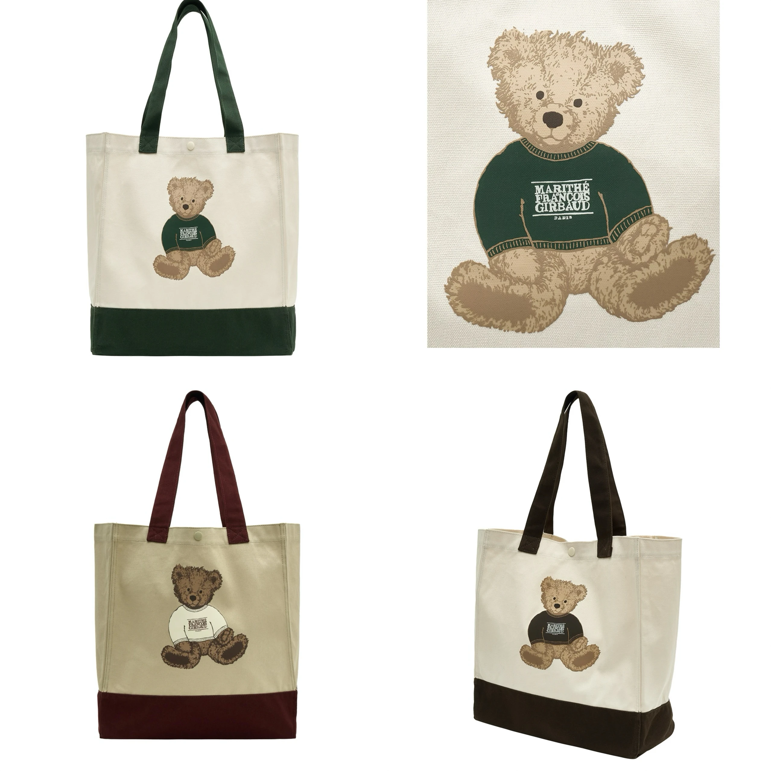

Large Capaci Tote Bag MARI*THE Little Bear Print Patchwork Canvas Korean Sle Casual oulder Bag for Youth Handbag
