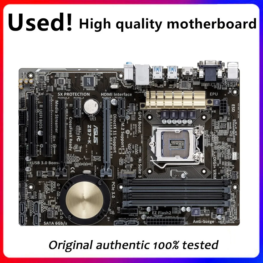 For Asus Z97-K Desktop Motherboard Z97 LGA 1150 For Core i7 i5 i3  SATA3 USB3.0  Original Used Mainboard