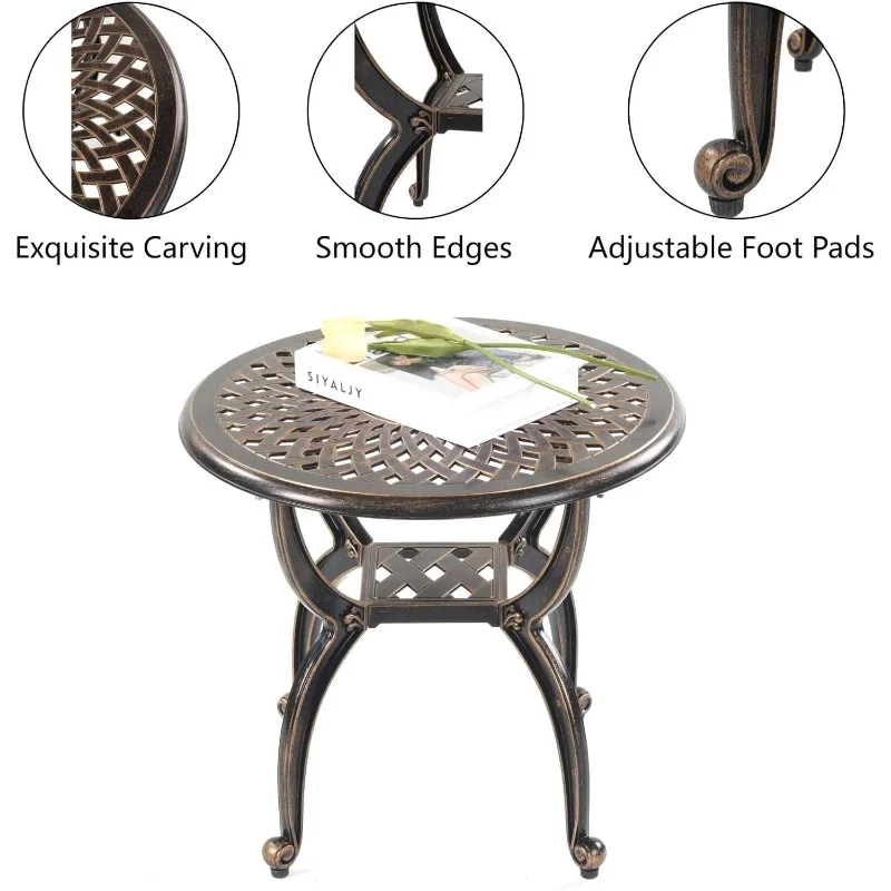 Outdoor Patio Table,Rust -Resistant Cast Aluminum Side Table,Weather Resistant End Table，Coffee Table， Perfect for Patio,