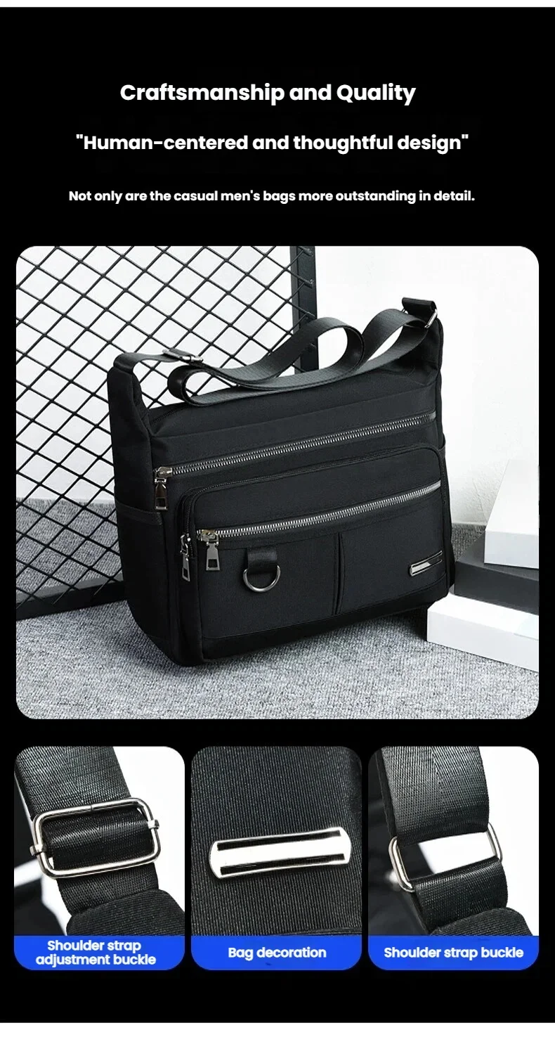 Lässige Umhängetasche für Herren, mehrschichtige Taschen, verstellbare Schultergurte, Business-Umhängetasche, Alltagstasche für den Arbeitsweg, Freizeittasche – Detail 11