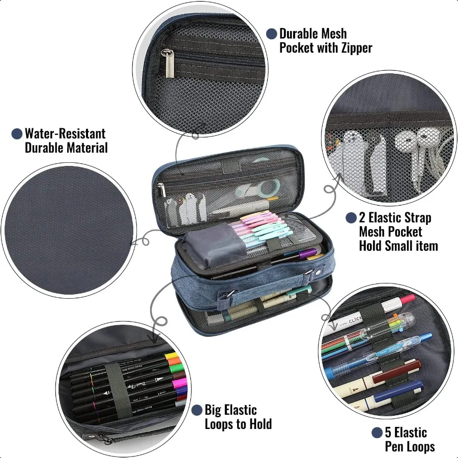 Пенал большой емкости Пенал-органайзер; Сумка для хранения на двойной молнии; Большой пенал для колледжа, школы, офиса, подростков Gi