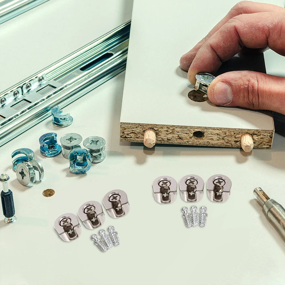 

5 pcs Three-in- Support Silver Connectors Sturdy Durable Alloy Furniture Connector Eccentric Fittings Panel Corner Desk