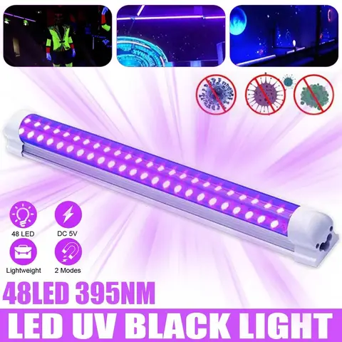 LED UV 자외선 스트립 튜브 라이트 바, 48 LED 파티 램프, 블랙라이트 USB 휴대용 파티 램프, 어둠 속에서 빛남, 385-400nm