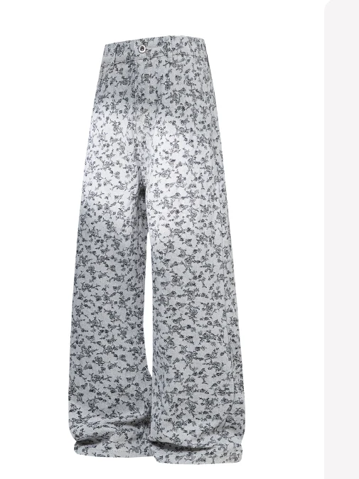 Calça Jeans Floral de Perna Larga Estilo Novo Primavera Outono 2026 Solta Reta Casual High Street Flare Longa Masculina Femin...