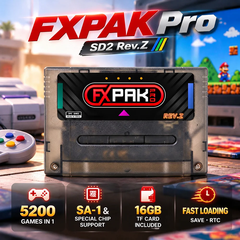 SD2 FXPAK Pro Rev.Z Flash Cartridge For SNES SFC Premium Retro Game Card with 5200 Games SA-1 Chip Support RTC & Fast Loading