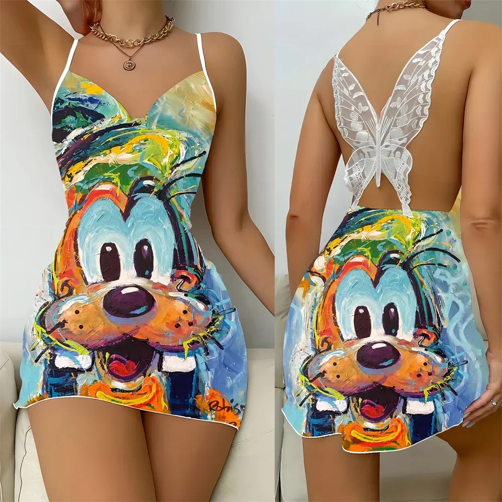 2024 New Women's Pajama Summer Sexy Female Nightwear Cartoon Pattern Sleeveless Home Dress for Women One Pieces Pajama Dress