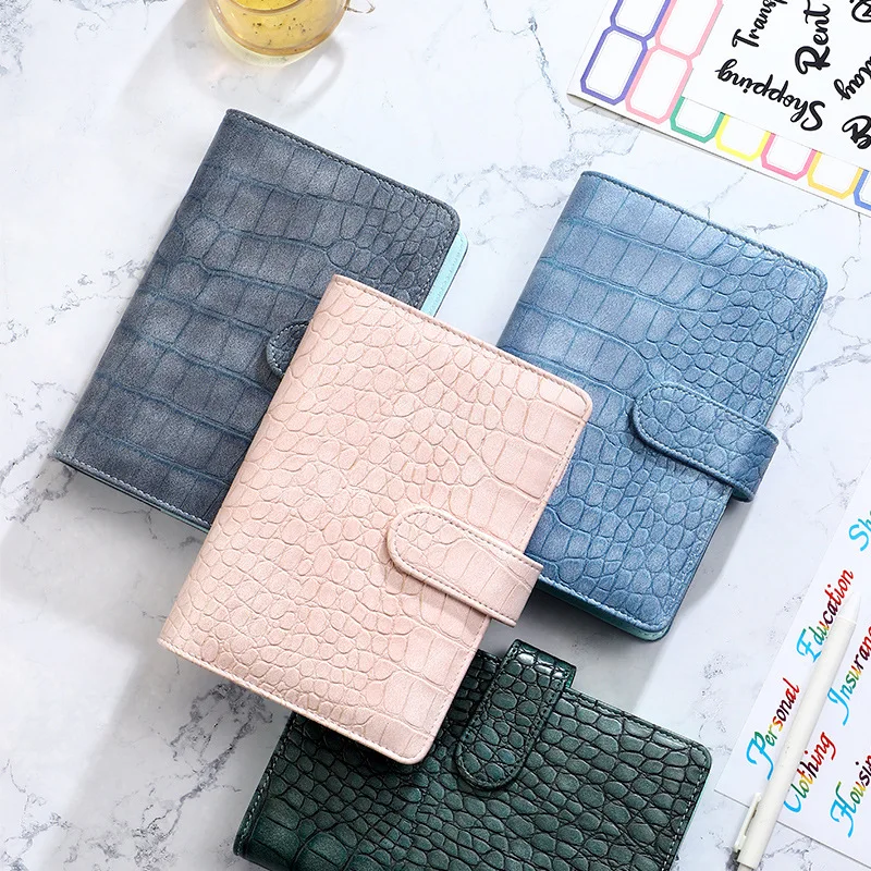 A6 New Crocodile Color 6 Ring Binder PU Clip-on Notebook Leather Loose Leaf Notebook Cover Notebooks Journal Stationery