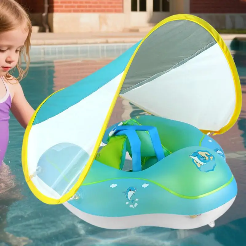 Kinder schwimmt für Pool Kinder Pool Float Ring mit Sonnenschirm Baldachin aufblasen Wasser spielen Spielzeug Sitz Outdoor-Aktivitäten für 3–36