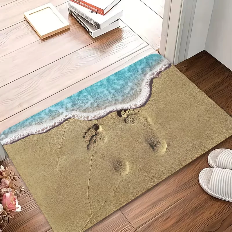 Seaside Wave Starfish Seashell Door Mat Non Slip Quick Dry Floor Rug Ocean Beach Scenery Print Entrance Carpet For Entryway