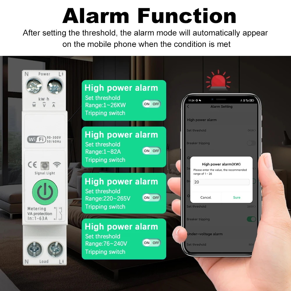 1-63A 1P + N Tuya WiFi Smart Circuit Breaker Interruttore Kwh Relè timer di misurazione MCB Tensione Corrente Proteggi Alexa Google Home 1-10 pezzi