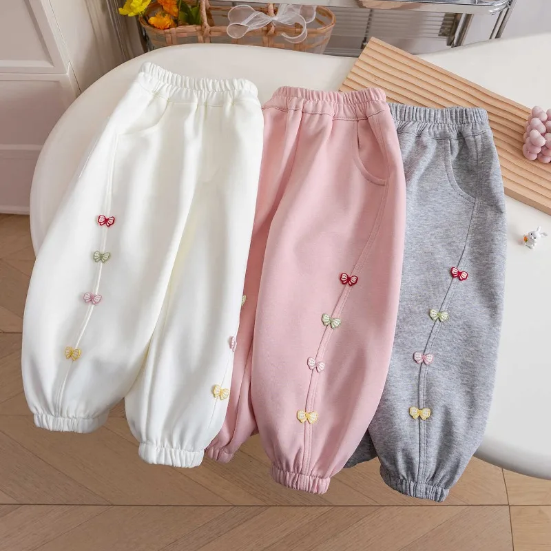 Calça de moletom casual para meninas, coleção primavera e outono, versão coreana, calças esportivas para meninas, roupas infantis, 2024