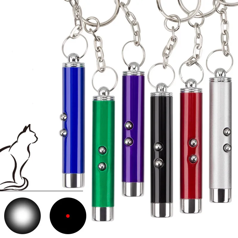 6 Colors 2-In-1 Cat Pet Toy Red Laser Light LED Pointer Pen Keychain White Flashlight Torch Interactive Training For Cat Dogs