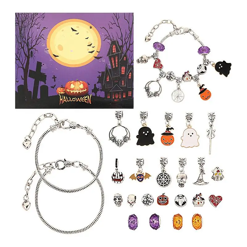 Halloween Christmas Advent Calendar Bracelet For Girls Jewelry Charm Making Set New Year Countdown Calendar Gifts For Kids