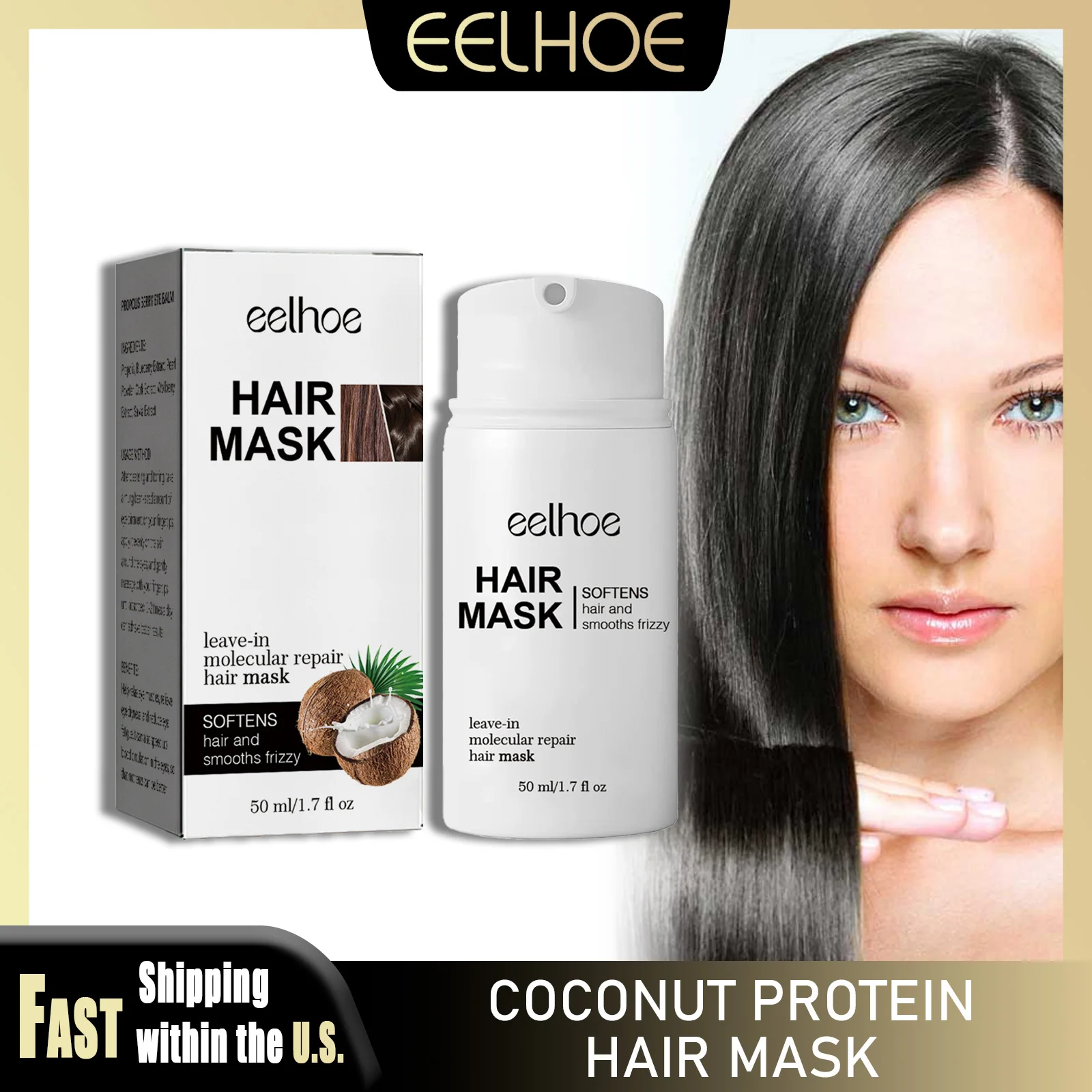

EELHOE 50ml Coconut Protein Hair Mask Nourishing Repair Frizzy Damaged Soft Smoother Natural Treatment Hairs for All Hair Types