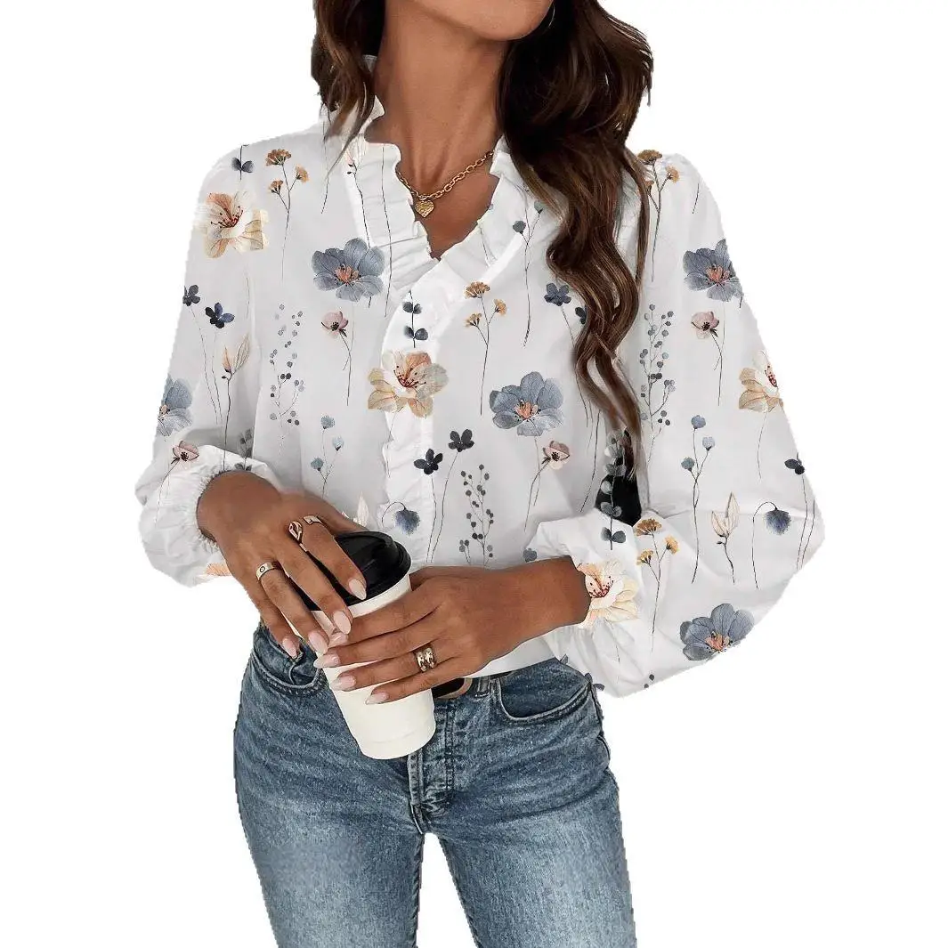 

Women's Long Ruffled irt Casual Sle Polyester Fiber Pure Color Long Sve irt for Autumn Season