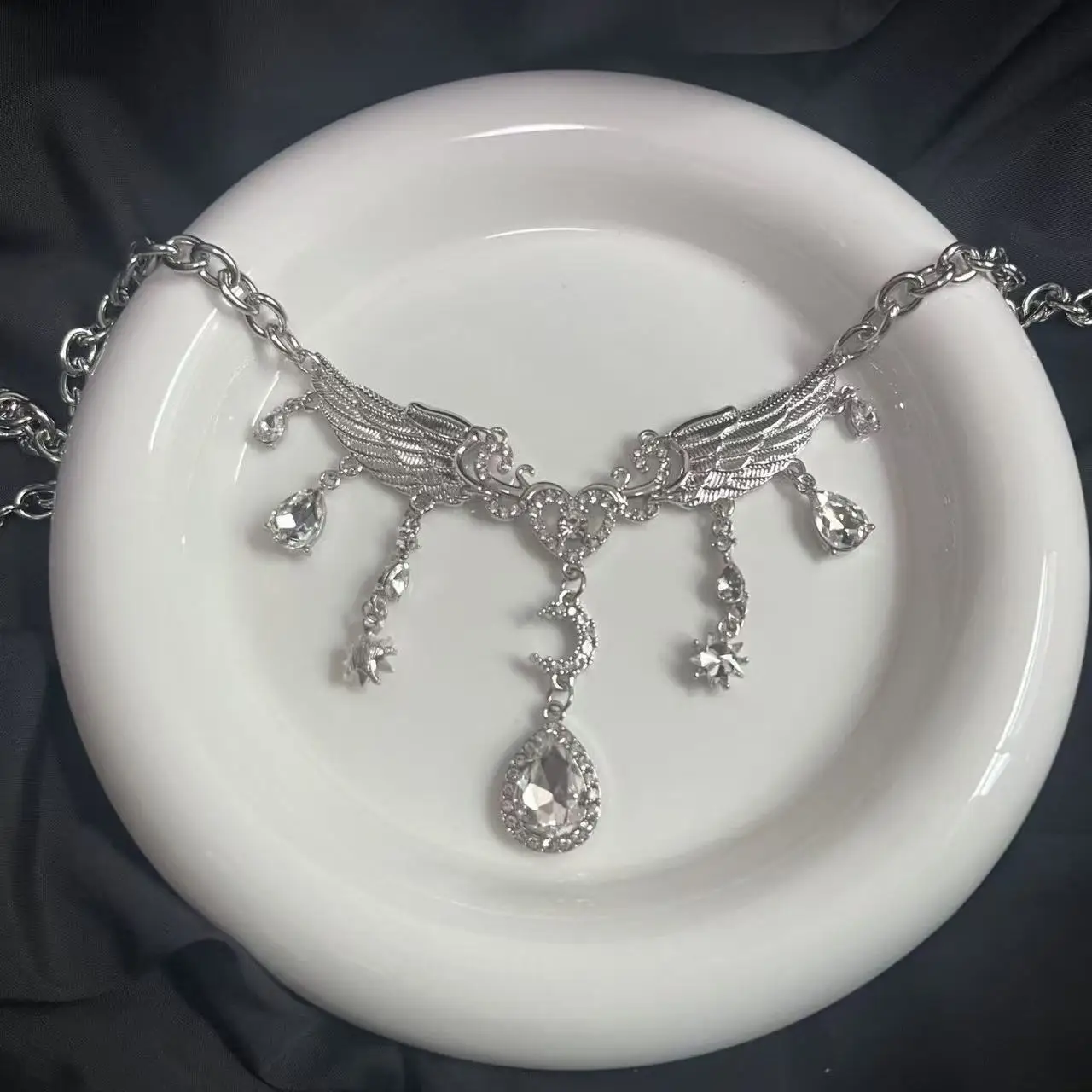 Silver Color Hollow Star Choker Necklaces For Women Long Tassel Rhinestone Imitation Pearl Chain Necklaces Statements Jewelry