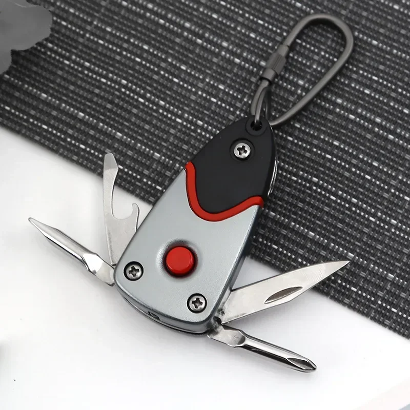 Outdoor 6-in-1 Folding Mini PortableScrewdriver StainlessSteel Tool Knife with LED Keychain Multi-functional Keychain Knife Gift