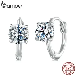 BAMOER White Gold Plated Moissanite Hoop Earrings for Women, D Color Round Cut Lab Diamond 925 Silver Hypoallergenic Earrings