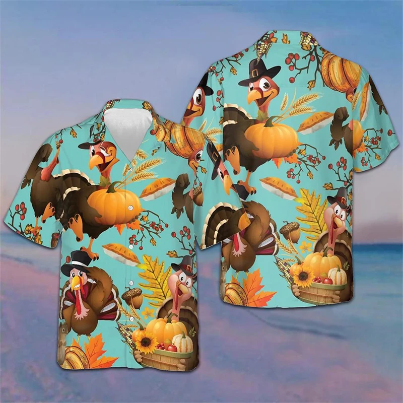 Funny Turkey 3D Graphic Retro Shirt Men Hawaiian Shirts Women Fashion Tops Thanksgiving Perfect Gift Mens High Fashion Clothing