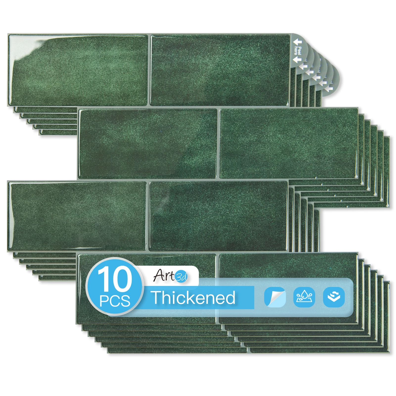 

Art3d Peel and Stick Backsplash, 10 упаковок утолщенной палки на плитке метро, искусственная керамическая плитка для кухни, ванной комнаты, зеленый