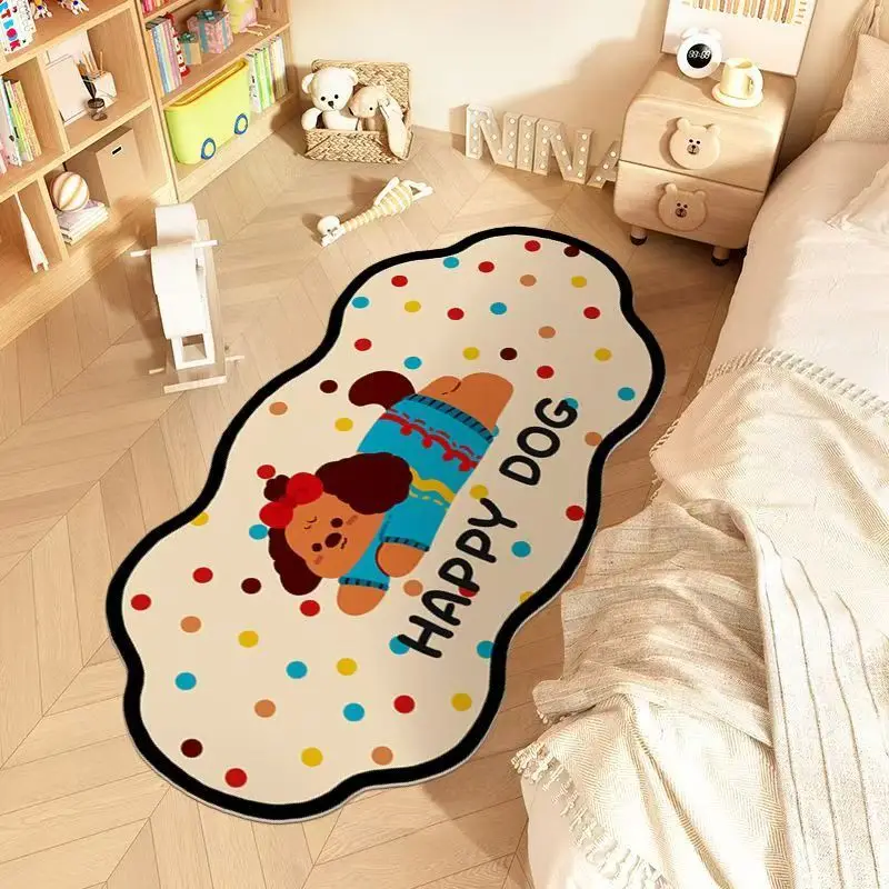 VIKAMA Bedroom Carpet Corner Child Room Bed Headline Cute Cartoon Bedside Long Washable Floor Mat Home Decoration