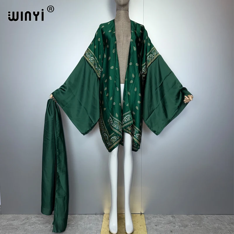 WINYI mode kimono tenues de plage femmes maillot de bain couvrir Cardigan point auto ceinture vacances à manches longues manteau vacances caftan