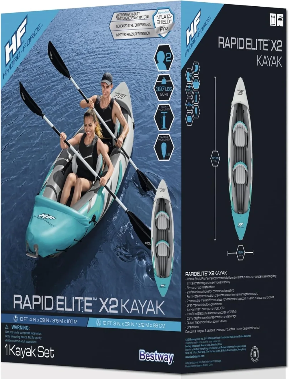 Hydro Force Inflatable Kayak Set | Includes Seat, Paddle, Hand Pump, Storage Carry Bag | Great for Adults, Kids and Families