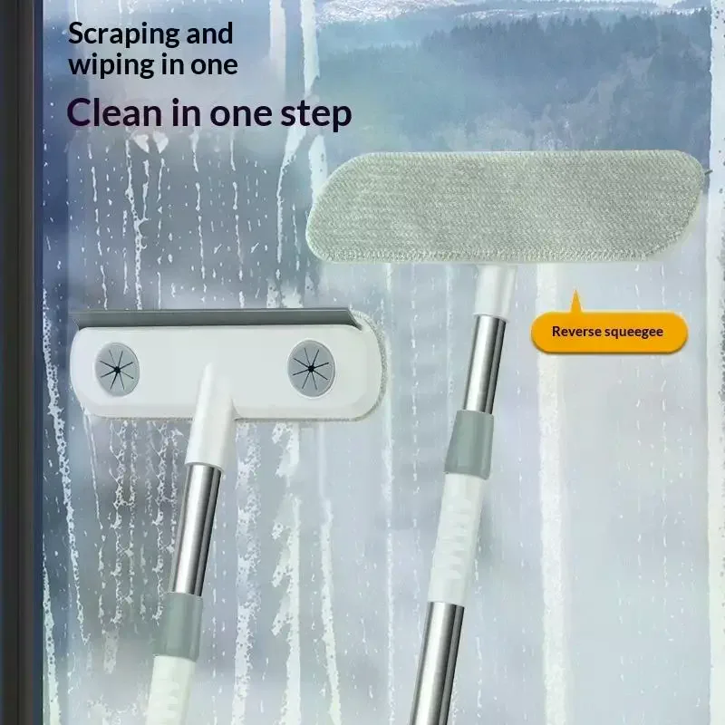 1 Pc Magic Window Cleaning Brush & Pet Hair Remover, Retractable Double Rod Adjustable Tool for Screens Glass Multi-Surface