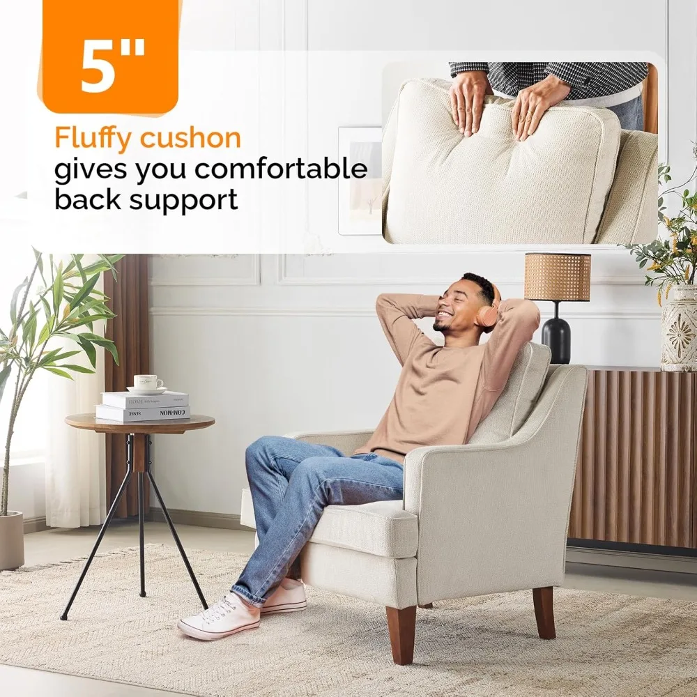 مجموعة كراسي حديثة من منتصف القرن مكونة من قطعتين، كرسي بذراعين منجد باللون البيج، كراسي أريكة مريحة، كرسي قراءة عالي الظهر #5