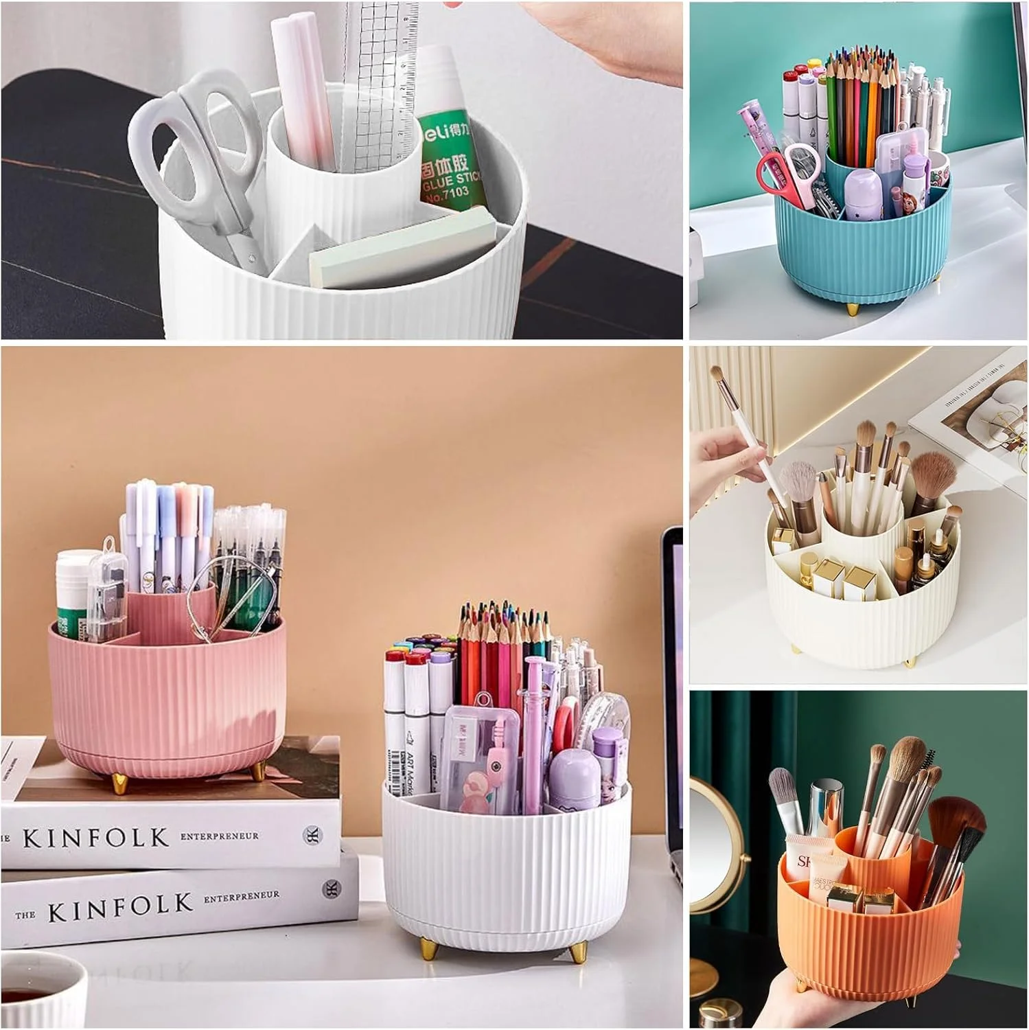 360 °   Roterende make-up gereedschap opbergdoos Desktop Organizer Cosmetische penselen Houder Lippenstift Wenkbrauwpotloodhouder Sieradencontainer