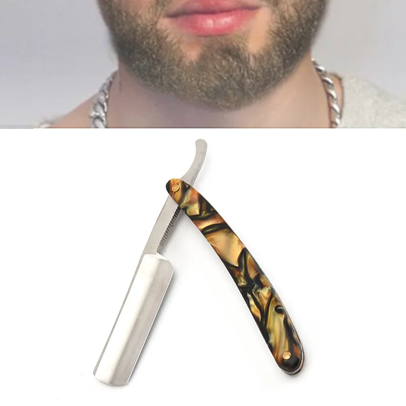 1pc Old-fashioned German Carbon Steel Folding Shaving Razor Sharp Ready To Use Resin Handle Professional Barber Shop Shaver