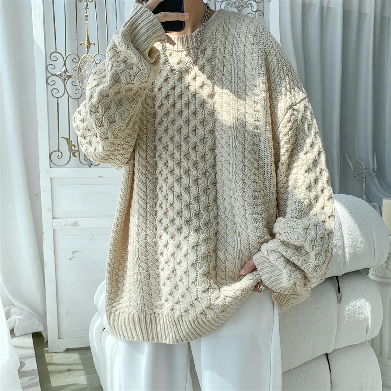 Winter Thick Sweater Men Warm Casual Knitted Pullover Men Streetwear Korean Loose Long Sleeved Sweater Mens Jumper Clothes