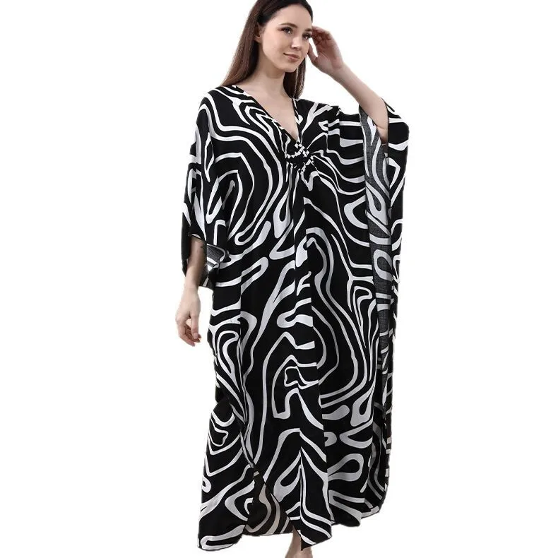 

2025 New Cotton Black And White Zebra Pattern Chest Knitted Hoodie, Loose Large Size Bikini Sunscreen Coat