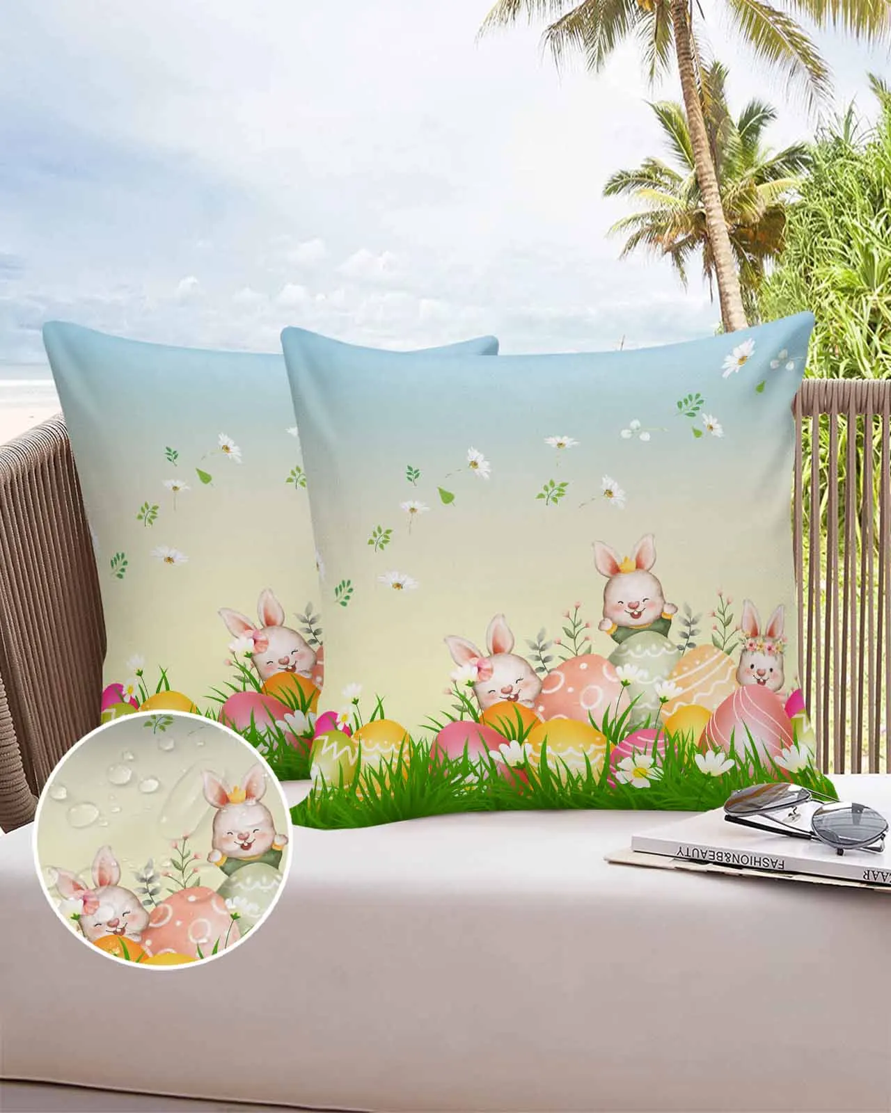 2/4PCS Flower Rabbit Egg Grass Cartoon Easter Waterproof Cushion Cover For Home Decoration 40/45/50/60/66cm Pillowcase