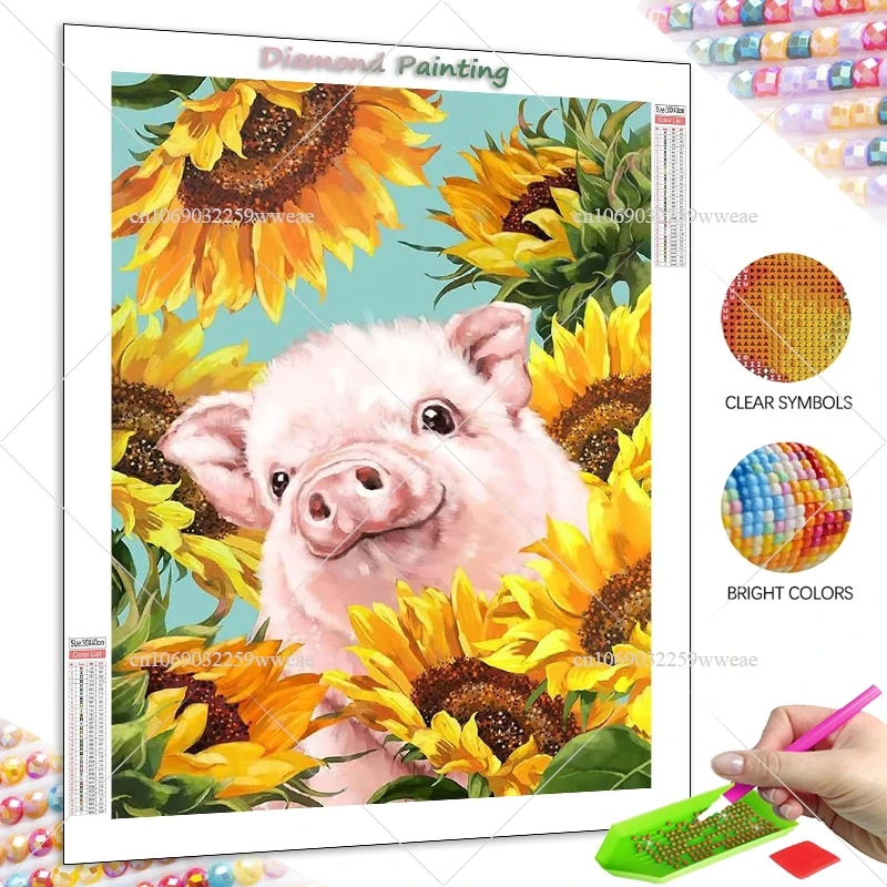 DIY 5D Diamond Painting Novelty 2024 Cute Animal Pig With Sunflower Picture of Rhinestone Handmade Craft Gift Home Wall Decor