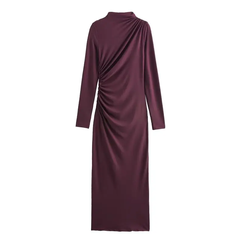 Autumn Winter New Arrival Women's Midi Dr Versatile Long Sve Commute Sle Pleated Decoration 2024 Faion Trend