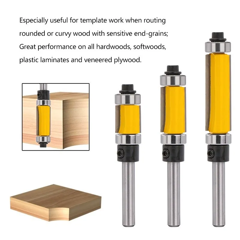 1/4‘’ Shank Straight Router Bit for Woodworking Tools Top & Bottom Bearing Double Bearing Trim Cutter Milling Cutter 