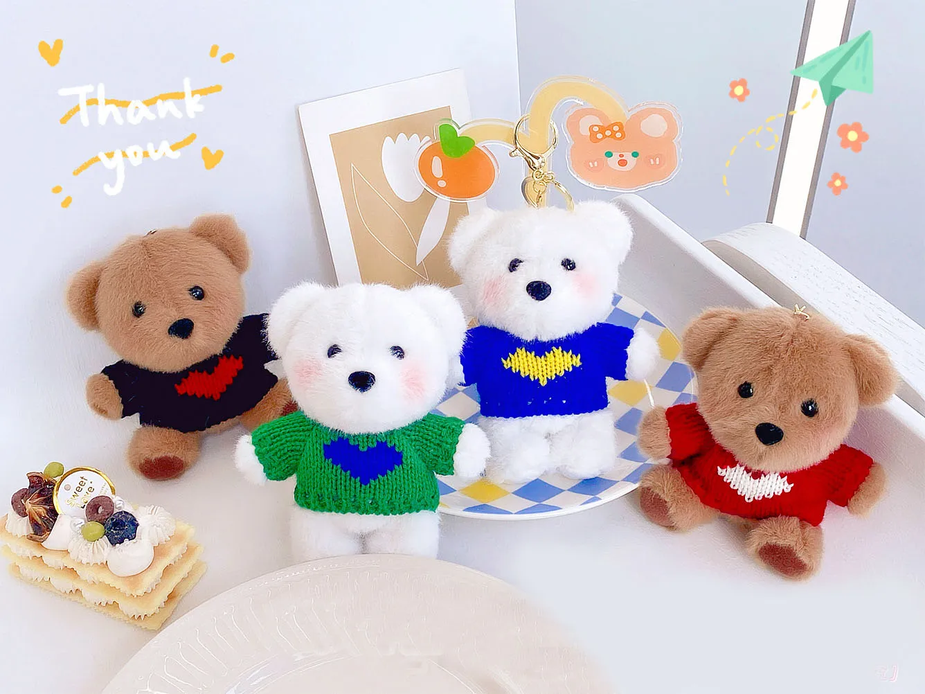 1 Pcs Cartoon Cute Milky Bear Plush Doll Keychain Creative Bag Charm Birthday Christmas Gift