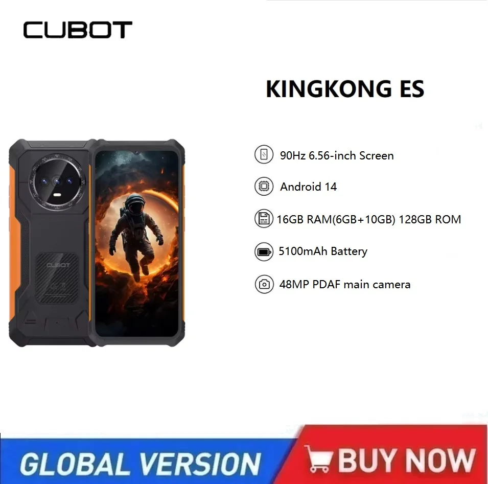 Cubot KingKong ES هاتف ذكي متين 4G رفيع للغاية يعمل بنظام أندرويد وذاكرة وصول عشوائي 16 جيجابايت (6 جيجابايت + 10 جيجابايت) وذاكرة قراءة فقط 128 جيجابايت وشاشة 90 هرتز وشاشة 48 ميجابكسل