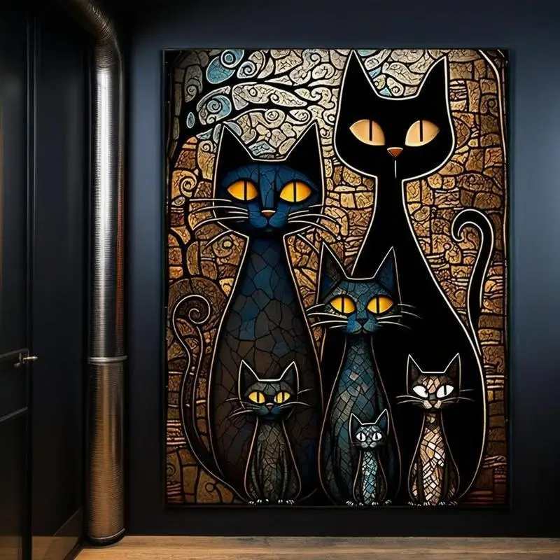 Abstract Cat Family Oil Painting Canvas Print Frameless Wall Decor Home Bedroom Living Room Office Room Aesthetic Decoration