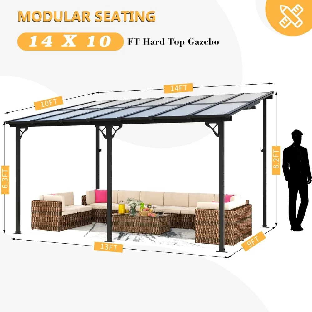 Imagem -06 - Gazebo para Pátio Pérgola com Telhado Inclinado Grande Parede-montado Toldos Pesados Quintal Pátio Deck 10 x 14