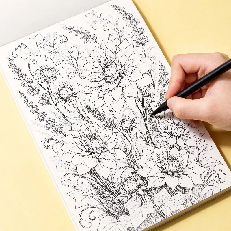 One Flower Zen Thread Drawing Coloring Album - close-up view