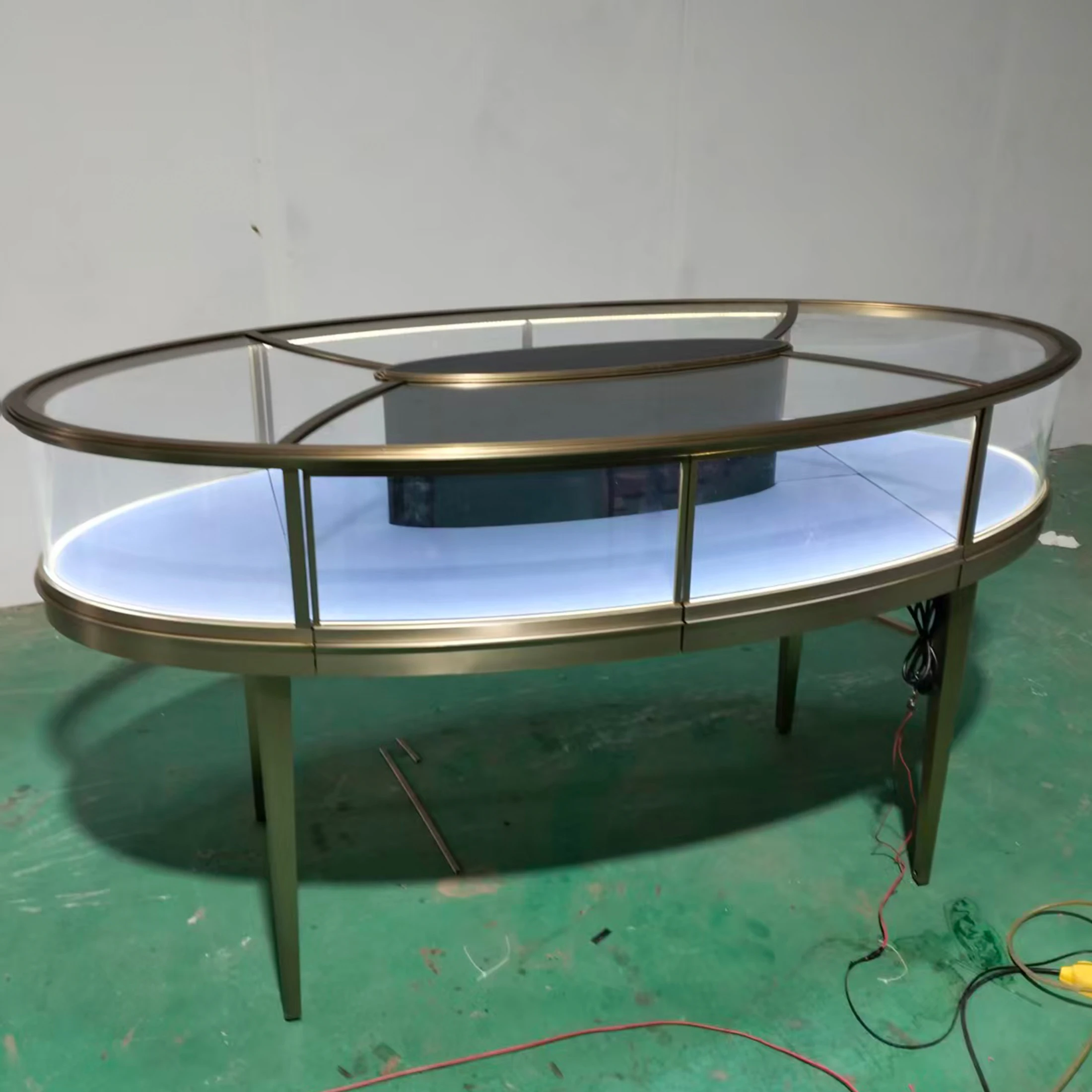 Jewelry Showcase Table Cabinet Kiosk LED Lighting Glass Display Case
