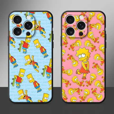 Funda para Teléfono con Diseño de Collage de Los Simpson para iPhone 17 16 13 15 16e 12 Mini 14 Pro Max 11 X XR XS 7 8 6 6s Plus 5 5s, Carcasa Negra de TPU