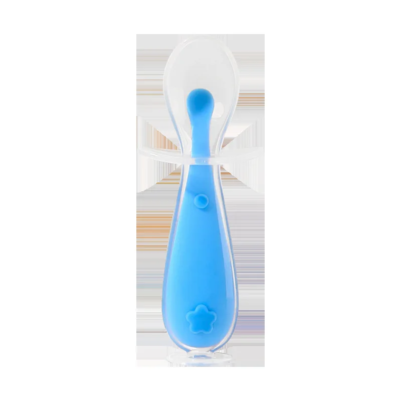 Fotografia 6: Colher de silicone para bebês, alimentação de pasta de arroz para bebês, colher de sopa de cabeça macia, colher de treinamento, colher curta de silicone com escudo infantil